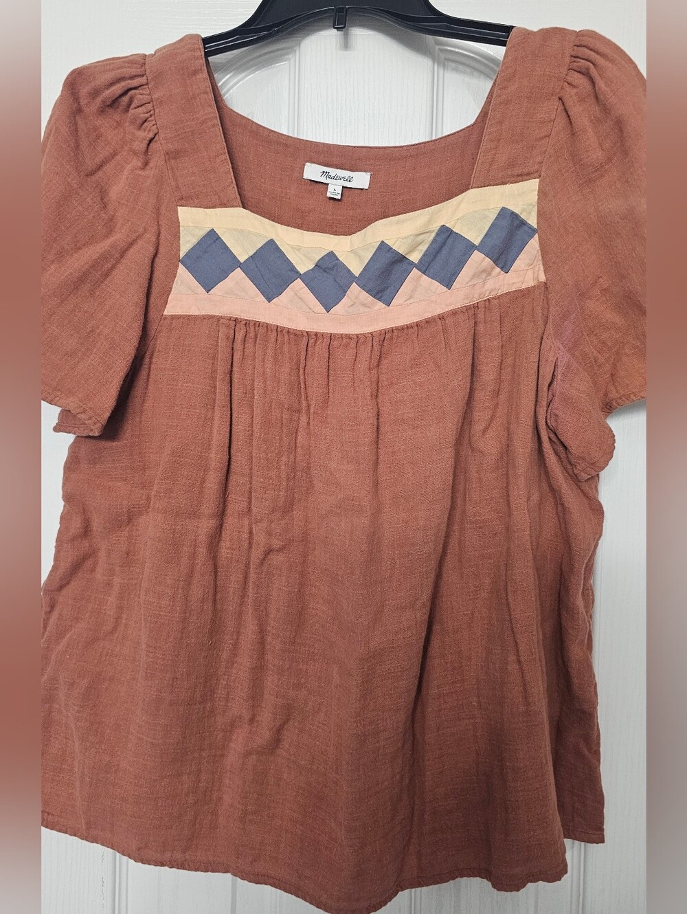 Madewell Patchwork Square-Neck Top is a boho-inspired, relaxed-fit blouse Size L - Picture 3 of 10